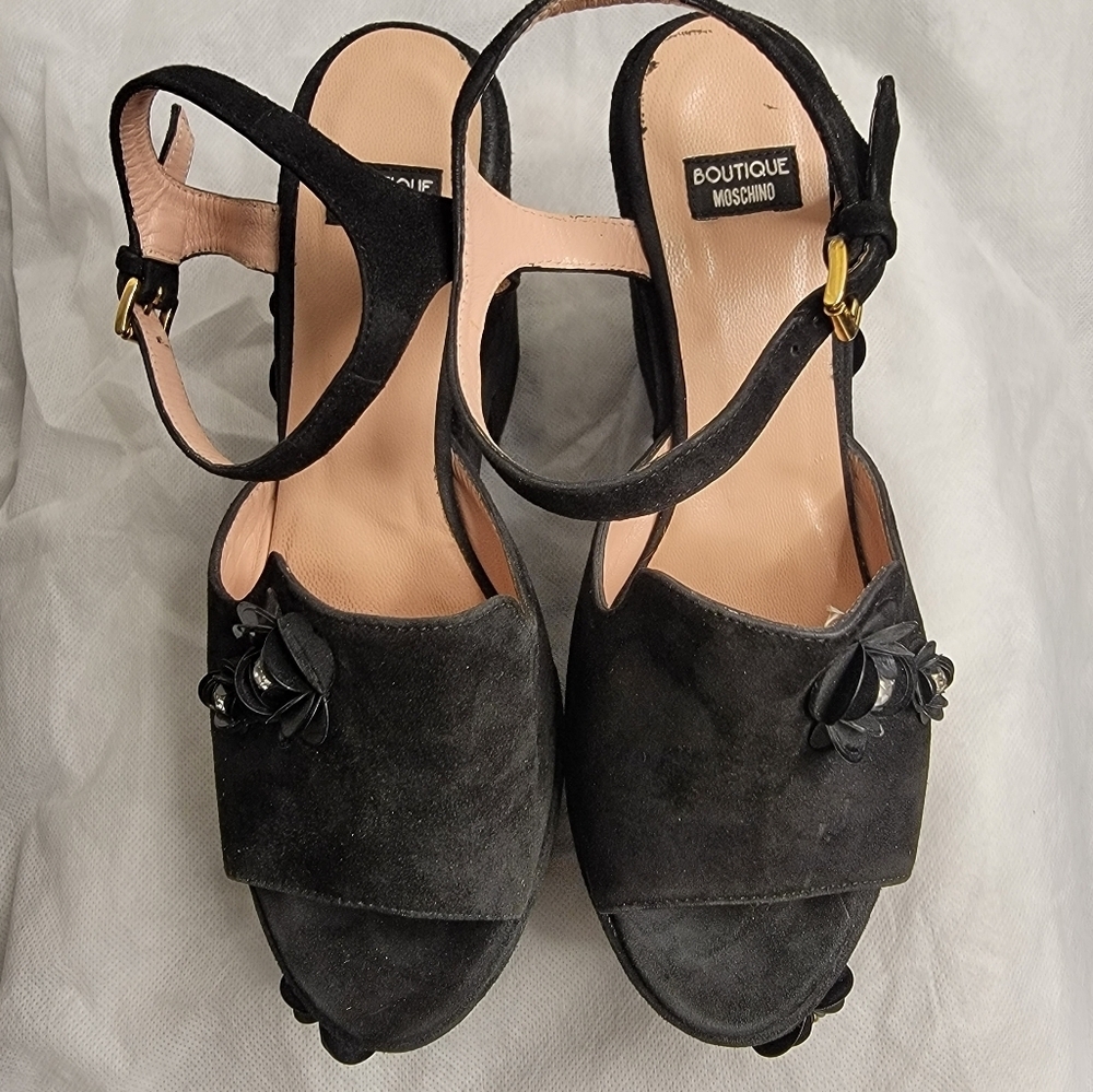 Boutique Moschino black suede high platform heels sandals Shoes Size 38 - Picture 7 of 16
